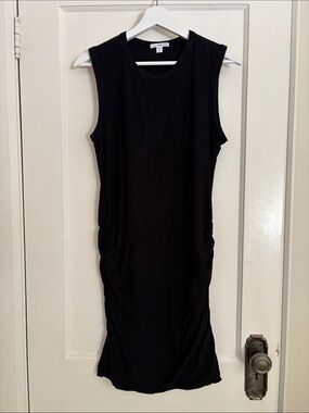 James Perse Black Sleeveless Ruched Tank Dress